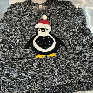 Plus size 4X Penguin Christmas Sweater black, grey and white knit